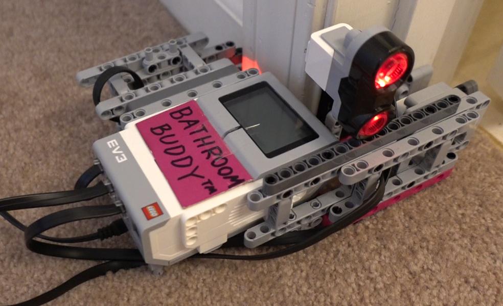 LEGO robot that monitors bathroom door and yells at you if you take too long